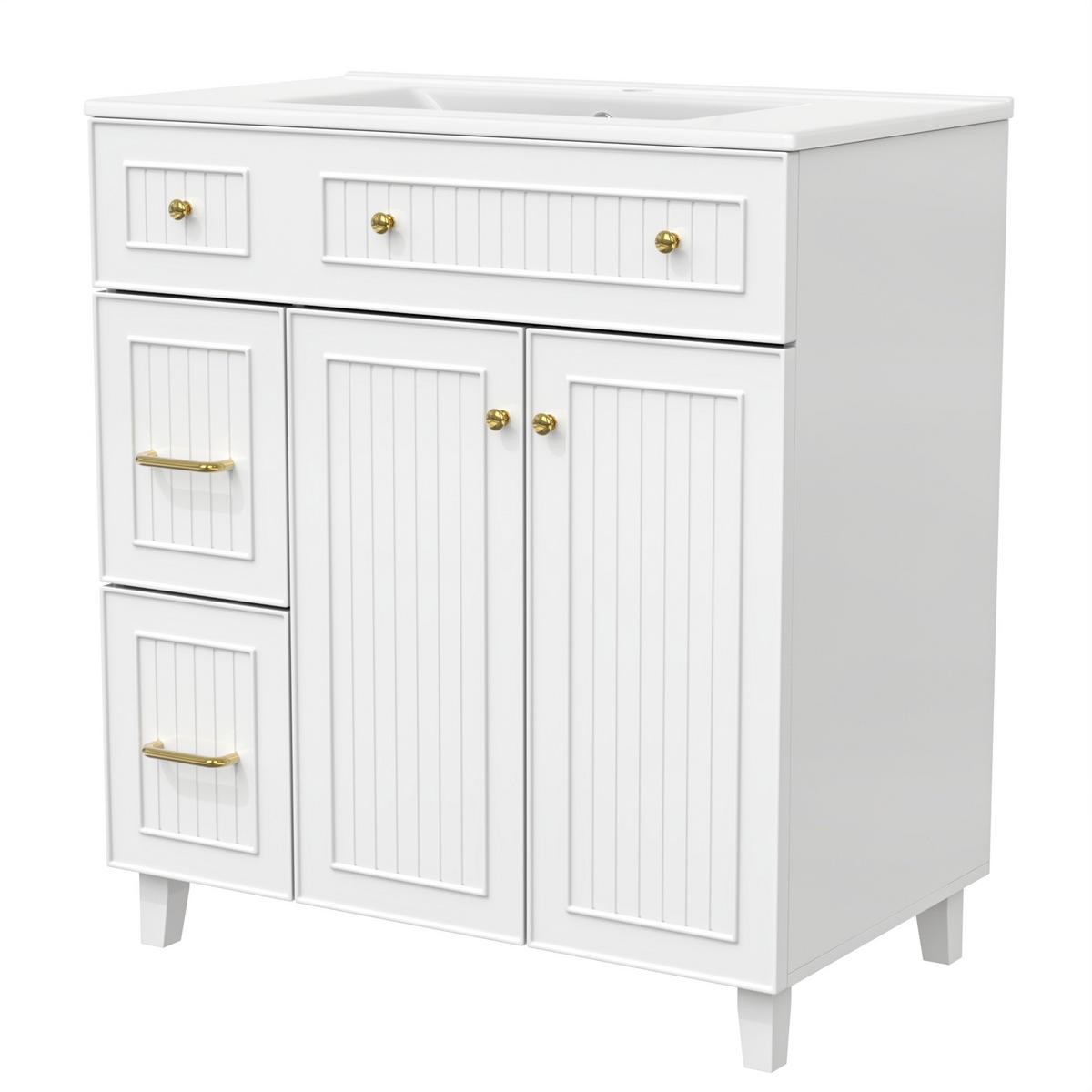 WASCHTISCH 81,7 cm mit Keramikbecken MDF und Massivholz Füße - Weiß, Holzwerkstoff (81.7/90/46.8cm) - Urban Meuble