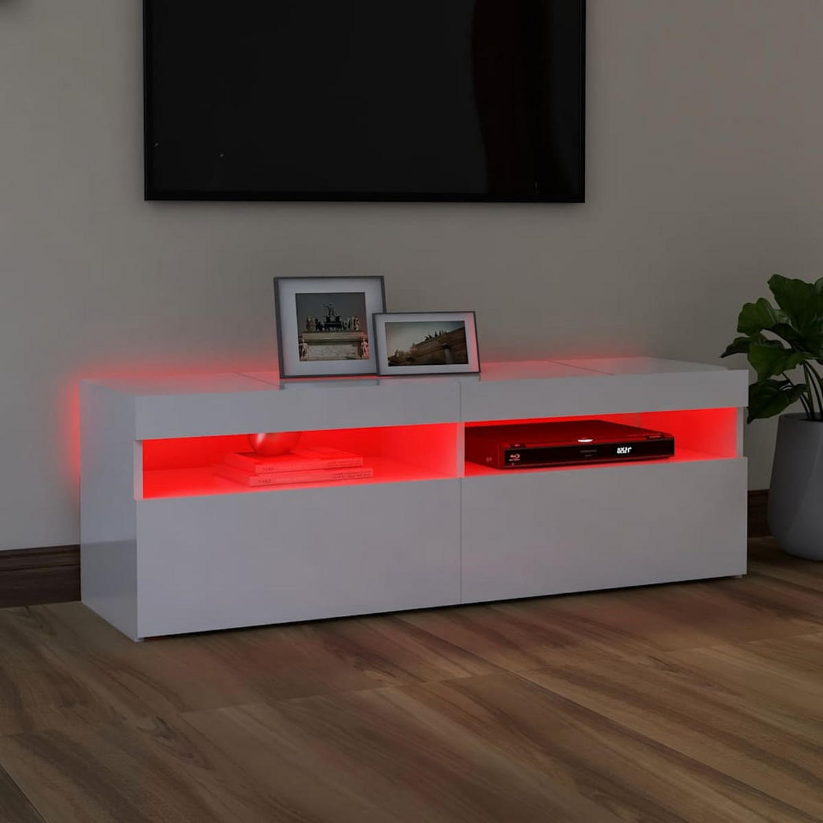 TV-SCHRANK Mit Led-Leuchten Hochglanz-Weiss 120/35/40 Cm - Weiß, Holzwerkstoff (35/40/60cm) - vidaXL