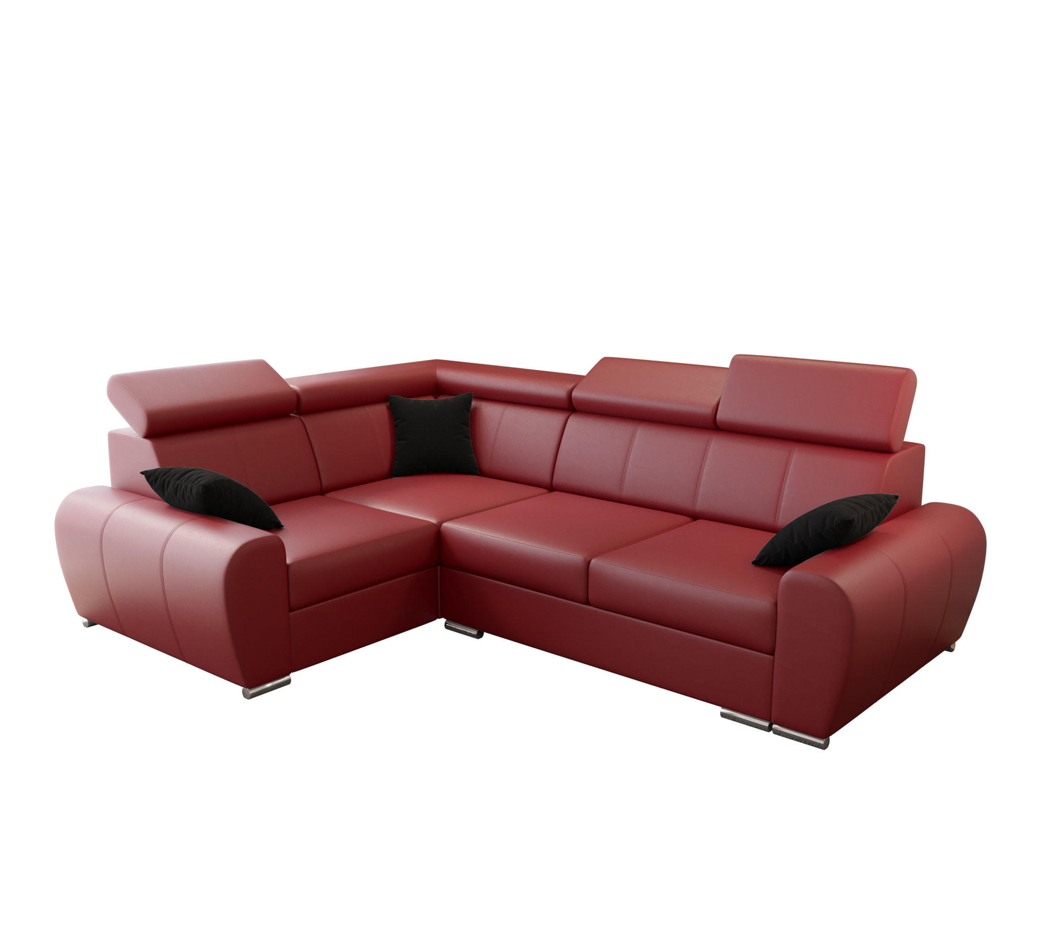 ECKSOFA APOLLO KN08, Eckcouch in L-Form mit Schlaffunktion, Farbe: Rot, Kunstleder, Ottomane Links - Rot, Textil (255/190cm) - O-Sofa