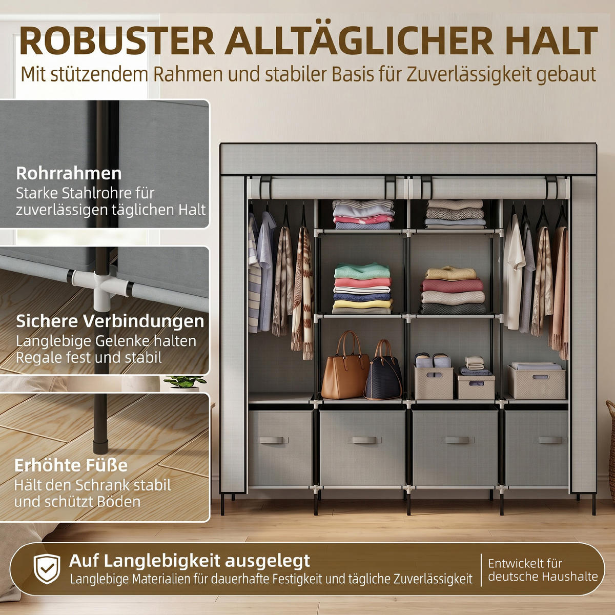 KLEIDERSCHRANK Dunkelgrau 42.5/166.0/169.5 cm - Dunkelgrau, Metall (166/169.5/42.5cm)