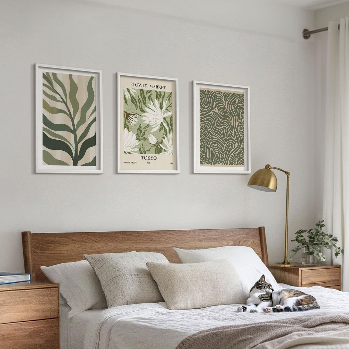 WANDBILDER 3er-Set - 40x60 cm Weißer Rahmen - Pflanzenmuster, Boho-Dekorationen - Weiß, Kunststoff (40/60cm) - ArtPrintCave