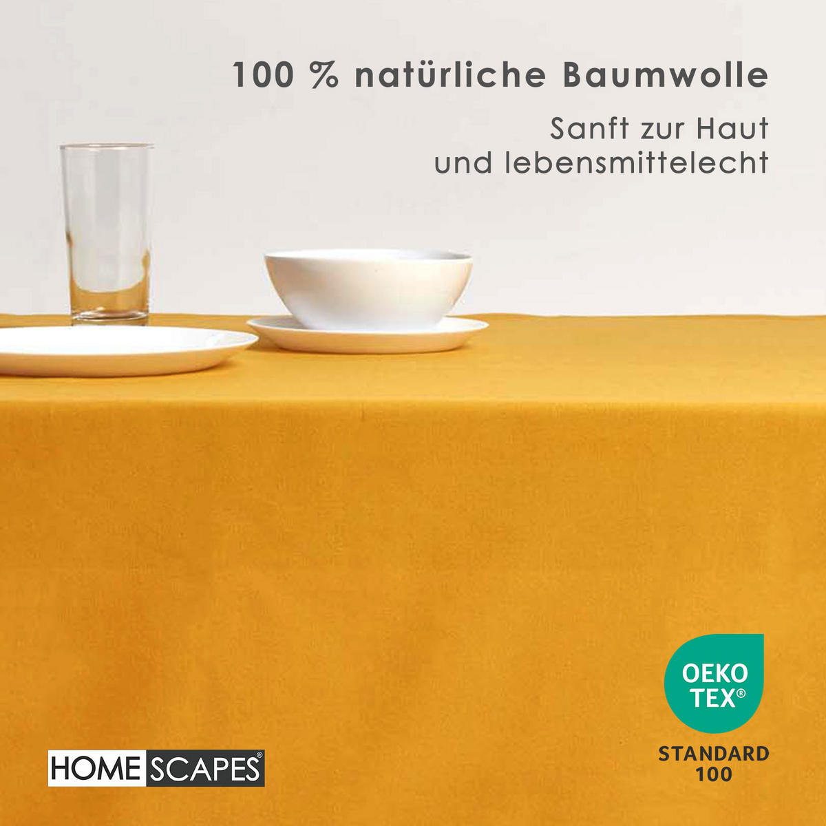 TISCHDECKE senfgelb 137/178 cm, 100% Baumwolle - Dunkelgelb, Textil (137/178cm) - Homescapes