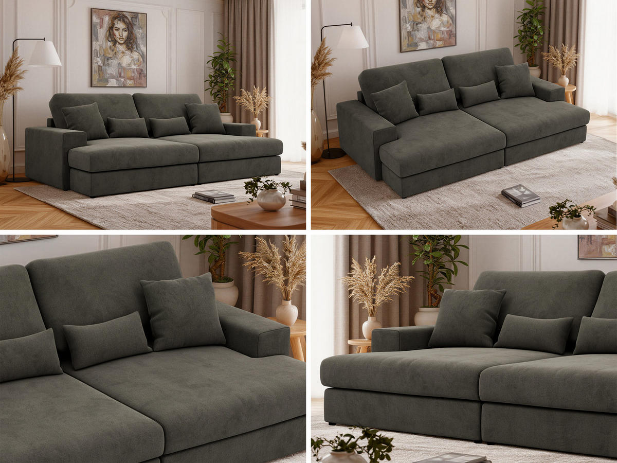 ŠTVORMIESTOVÁ POHOVKA ANERO - Tmavosivá Samet - čierna/tmavosivá, textil/plast (292/107/163cm) - MKS