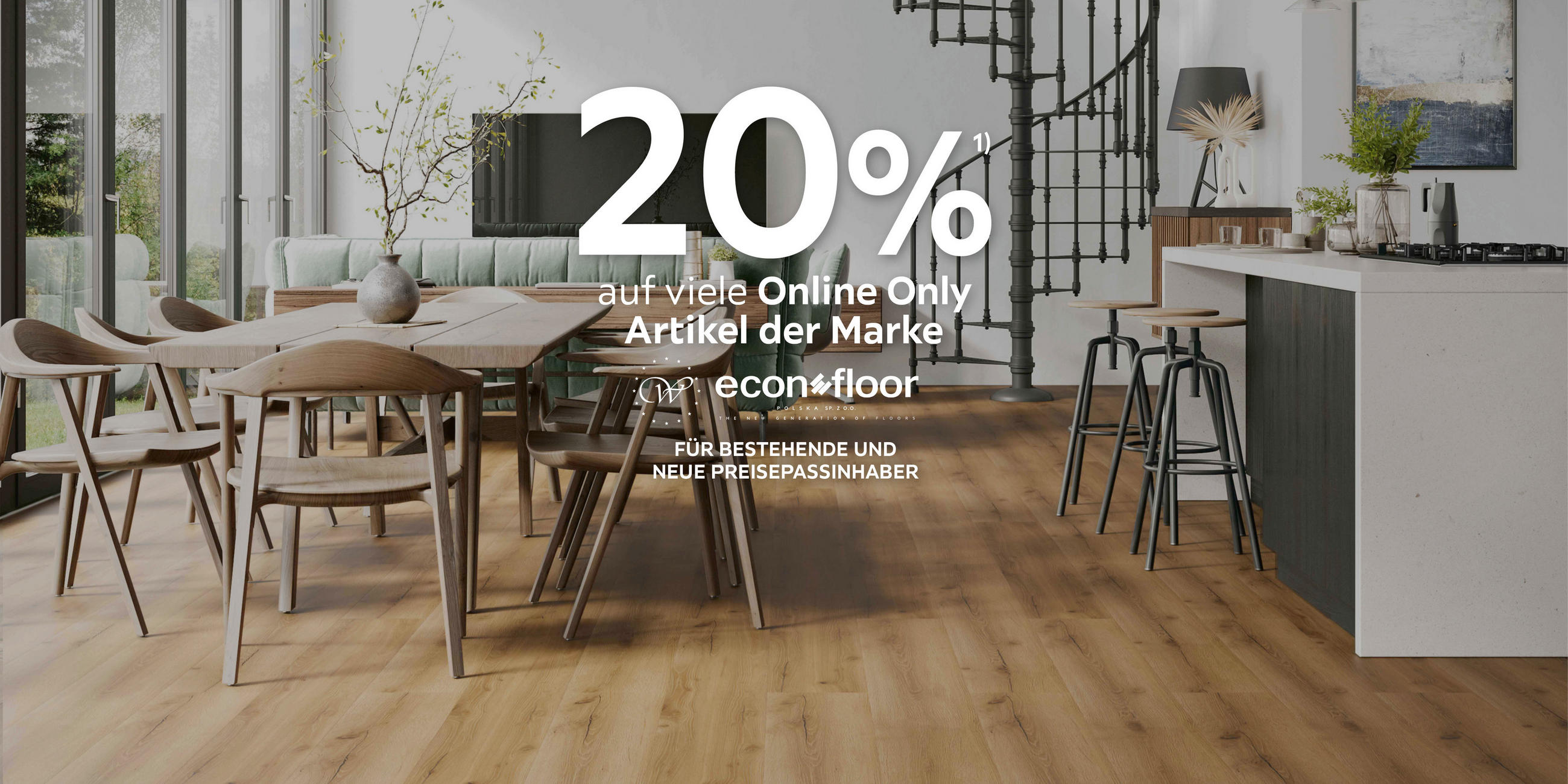 20% auf viele online only böden der marke econfloor; für bestehende und neue preisepassinhaber