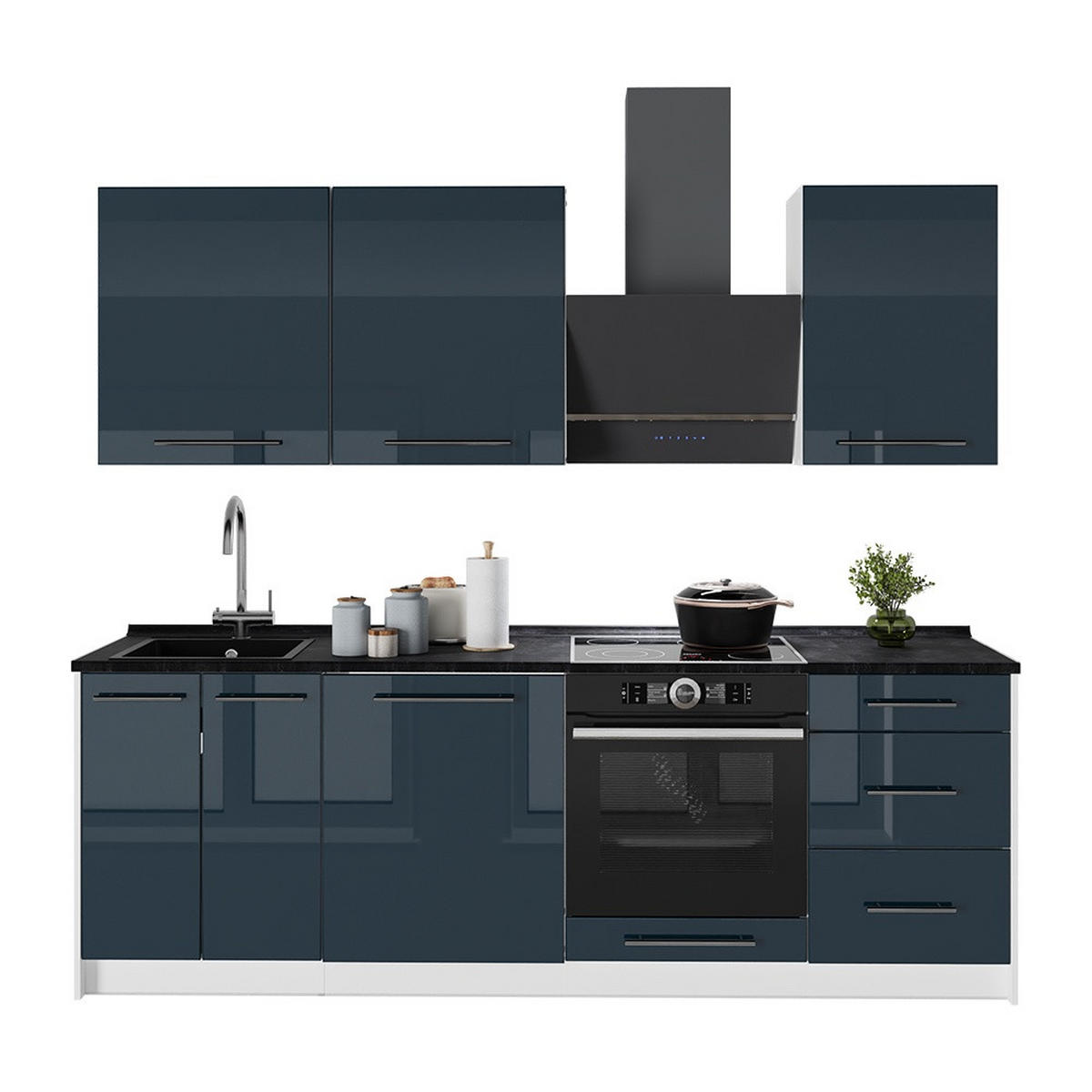 CHICINETĂ Fame-Line, Albastru închis înalt lucios/Alb, 230 cm, AP Antracit - alb/albastru închis, compozit lemnos (230/206.8/60cm) - Vicco