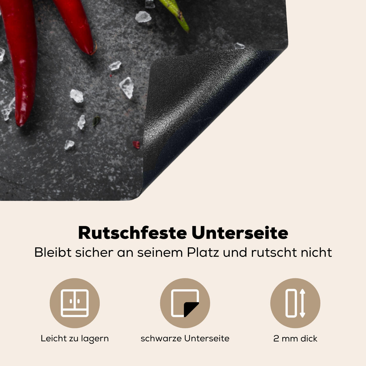 HERDABDECKPLATTE Pfeffer - Kräuter - Gewürze - Beton 78x78 cm - Rot, Kunststoff (78/78/0.2cm) - MuchoWow