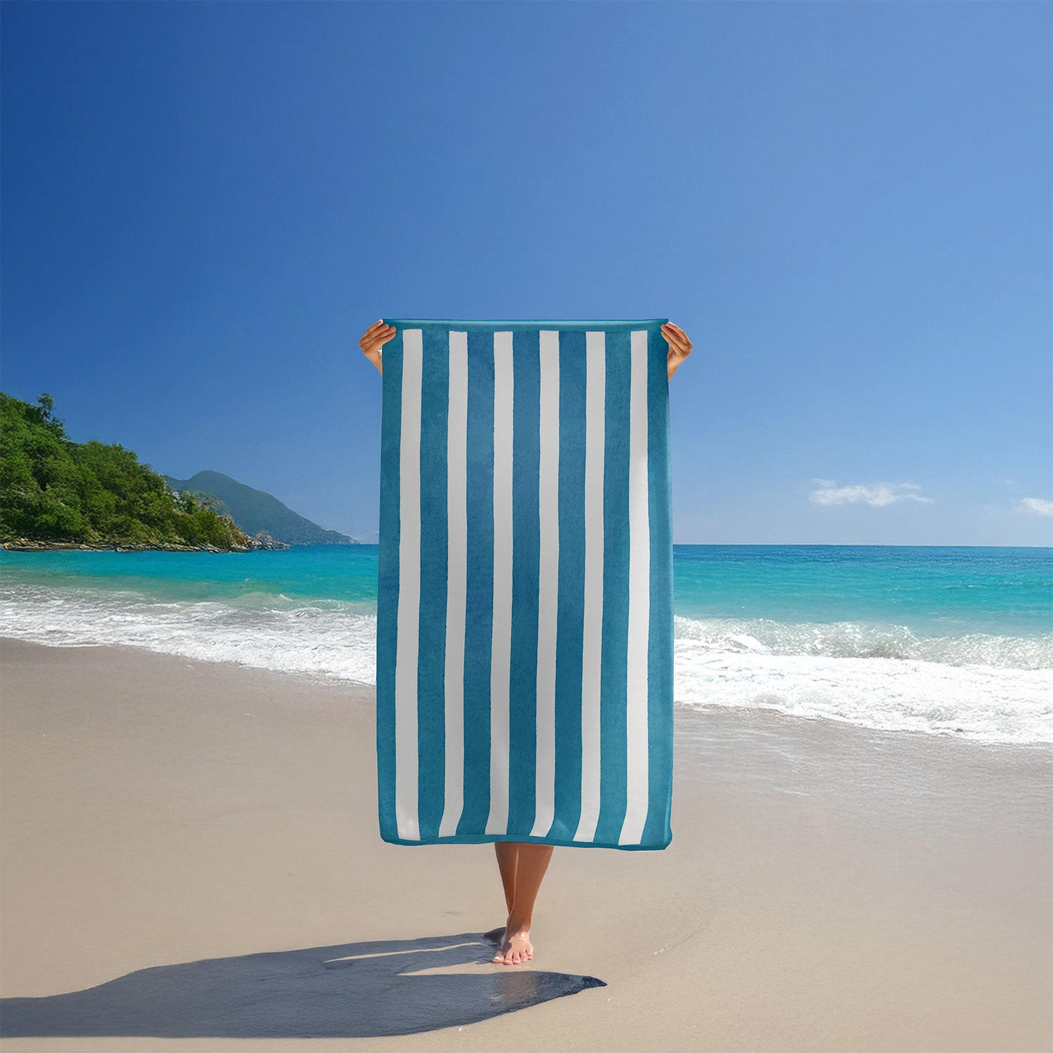 STRANDTUCH Frottee Samt Jacquard Blau 100x175 470g/m² - Bahia Blau Ente - Blau, Textil (100/175cm) - LE COMPTOIR DE LA PLAGE