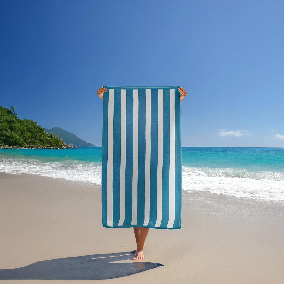 STRANDTUCH Frottee Samt Jacquard Blau 100x175 470g/m² - Bahia Blau Ente - Blau, Textil (100/175cm) - LE COMPTOIR DE LA PLAGE