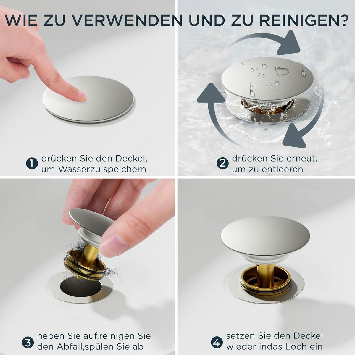 WASCHTISCHARMATUR Hoch mit Ablaufgarnitur 175 mm gebürstet Edelstahl - Silberfarben, Metall (15.1/17.5/25cm)