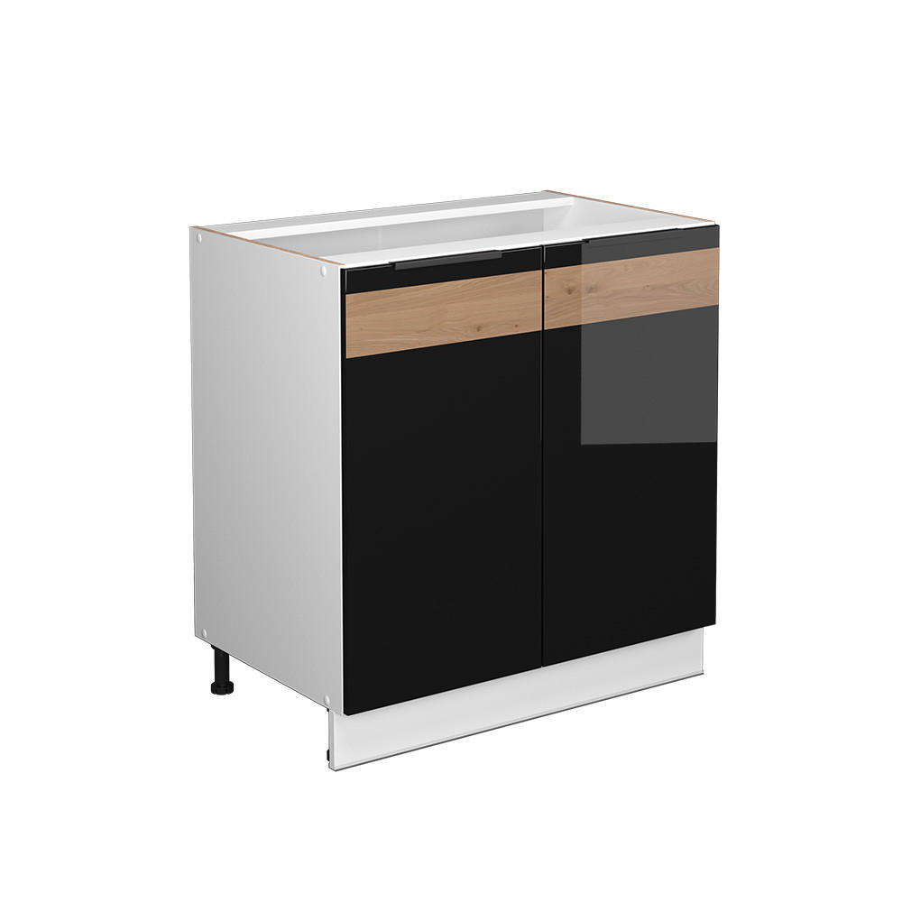 DULAP MIDI Fame-Line Stejar negru lucios/alb 80x82 cm cu raft, fara blat