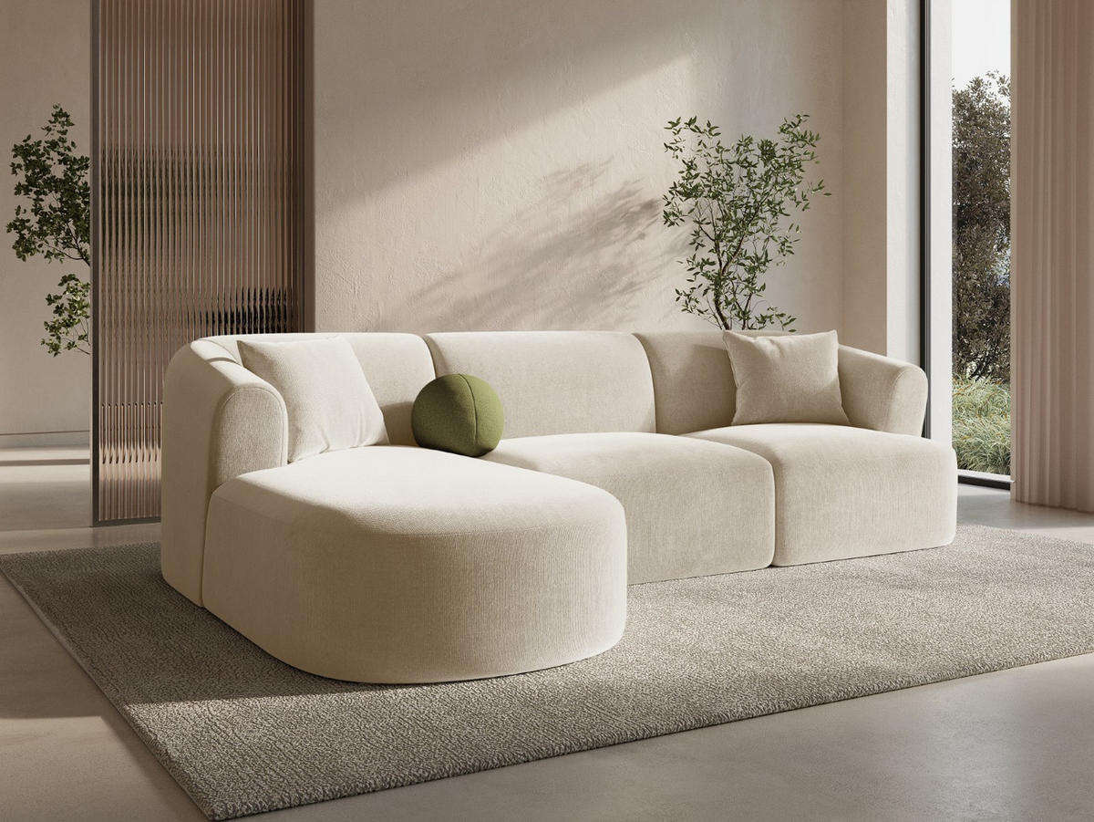 MODULARES-ECKSOFA links Campi aus Samt leichtes beige 4 Sitzplätze - Creme, Textil (156/256cm) - Cosmopolitan Design