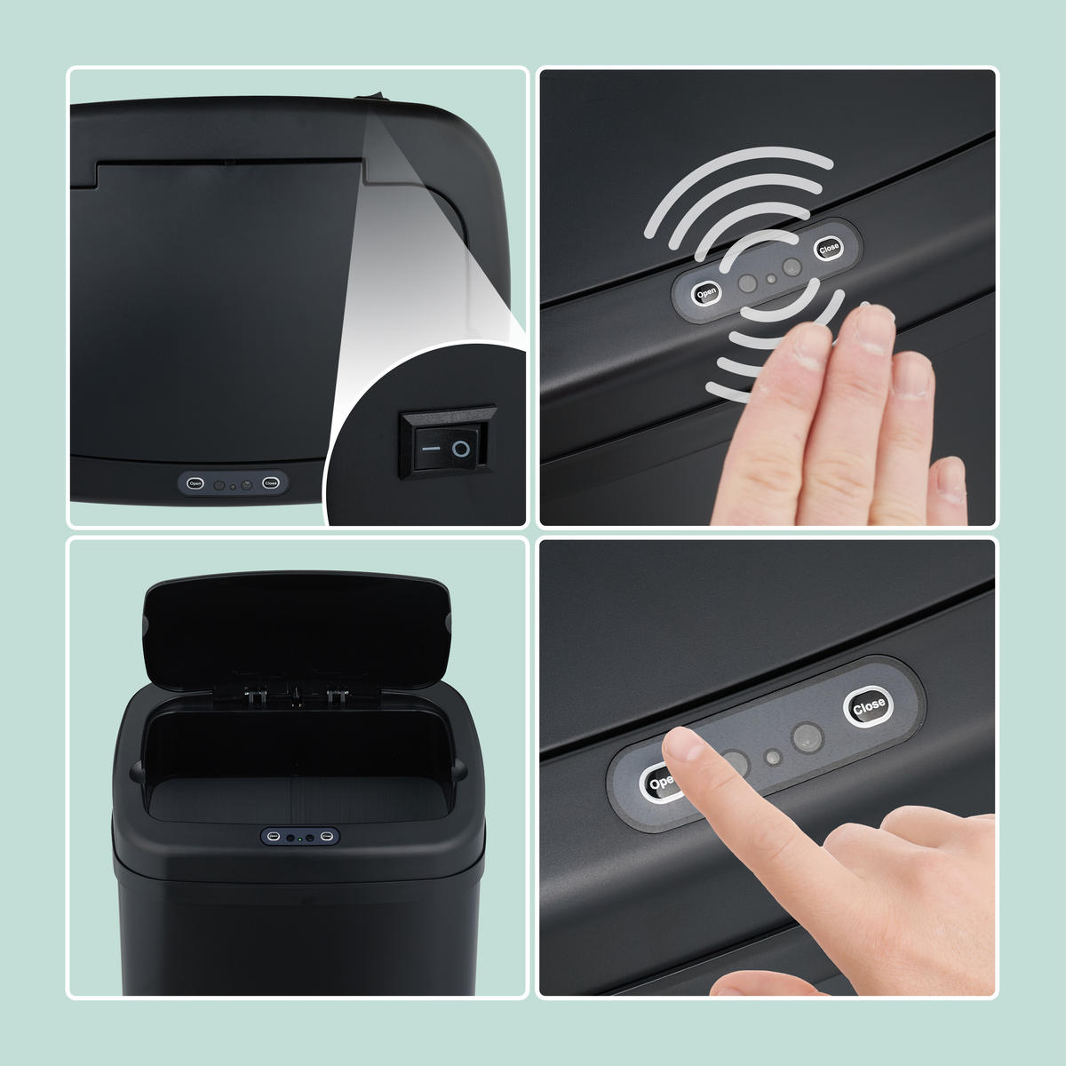 SENSOR-MÜLLEIMER - Schwarz, Kunststoff/Metall (33/84/25cm) - Relaxdays