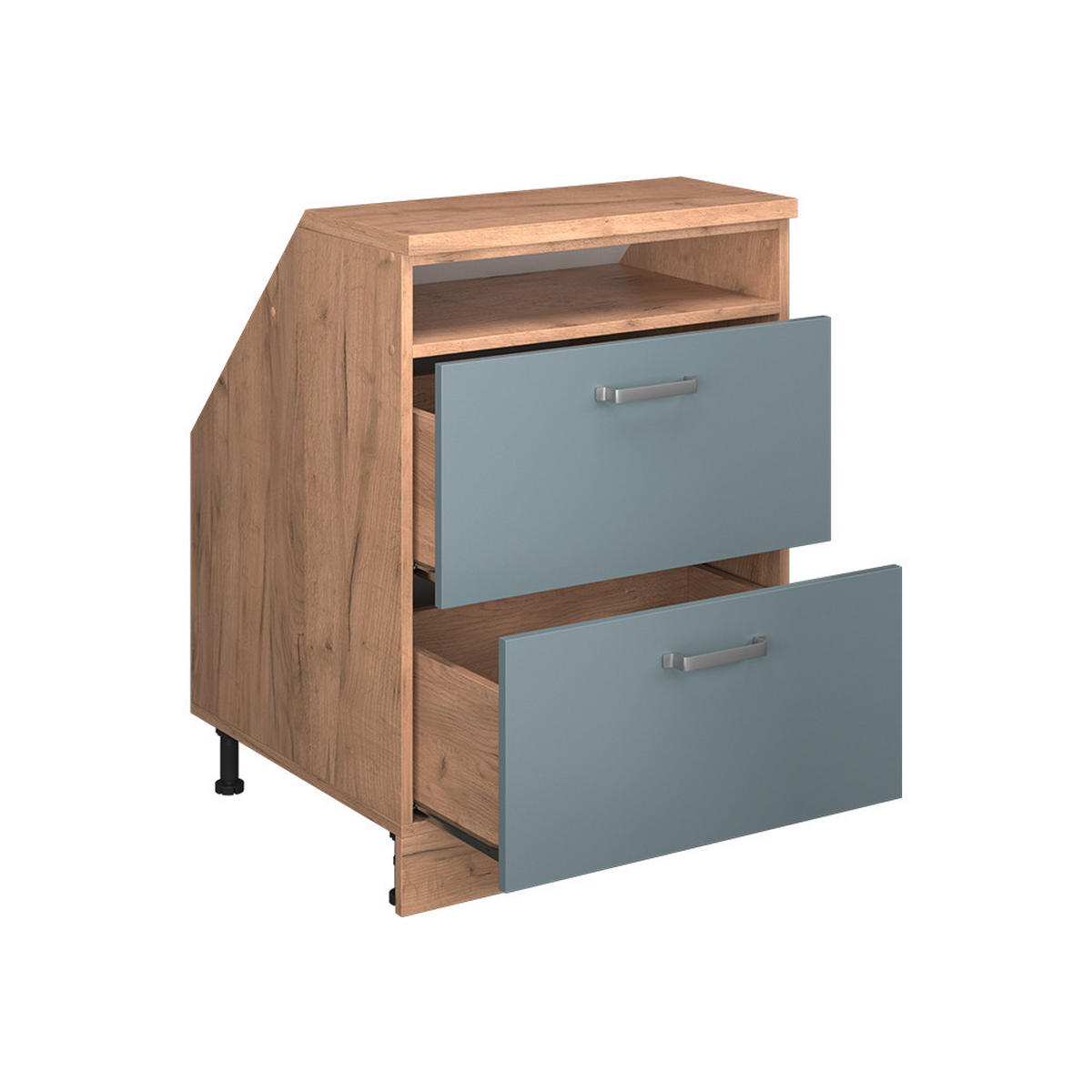 ORMARIĆ ZA KOSI KROV S LADICAMA Rion Plavo-Siva 60 x 81.6 cm s 2 ladice, korpus ormara dubine 60 cm - hrast medunac/plavo-siva, drvni materijal (60/83.8/60cm) - Vicco