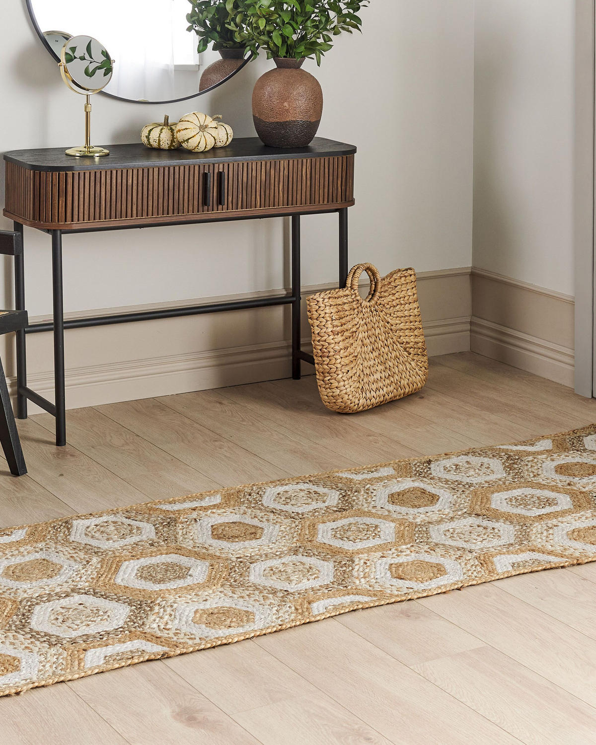 KURZFLOR-TEPPICH Beige 80/300 cm Basoren - Beige/Weiß, Naturmaterialien (80/300cm) - Beliani