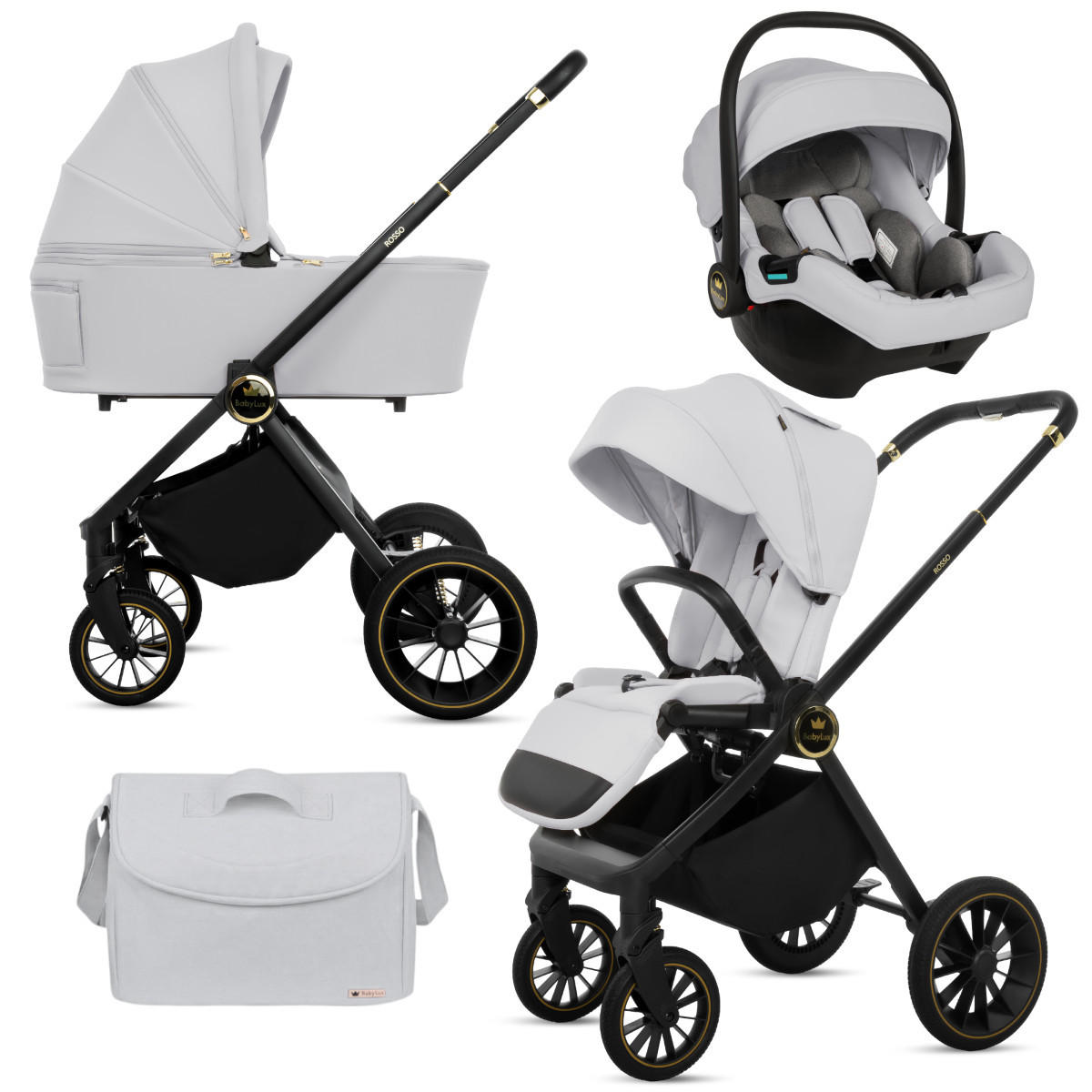 KINDERWAGEN Rosso 3in1 Silber Babywanne, Buggy Sportsitz, Babyschale I-Size - Silberfarben/Schwarz, Textil/Metall (58/99cm) - BabyLux