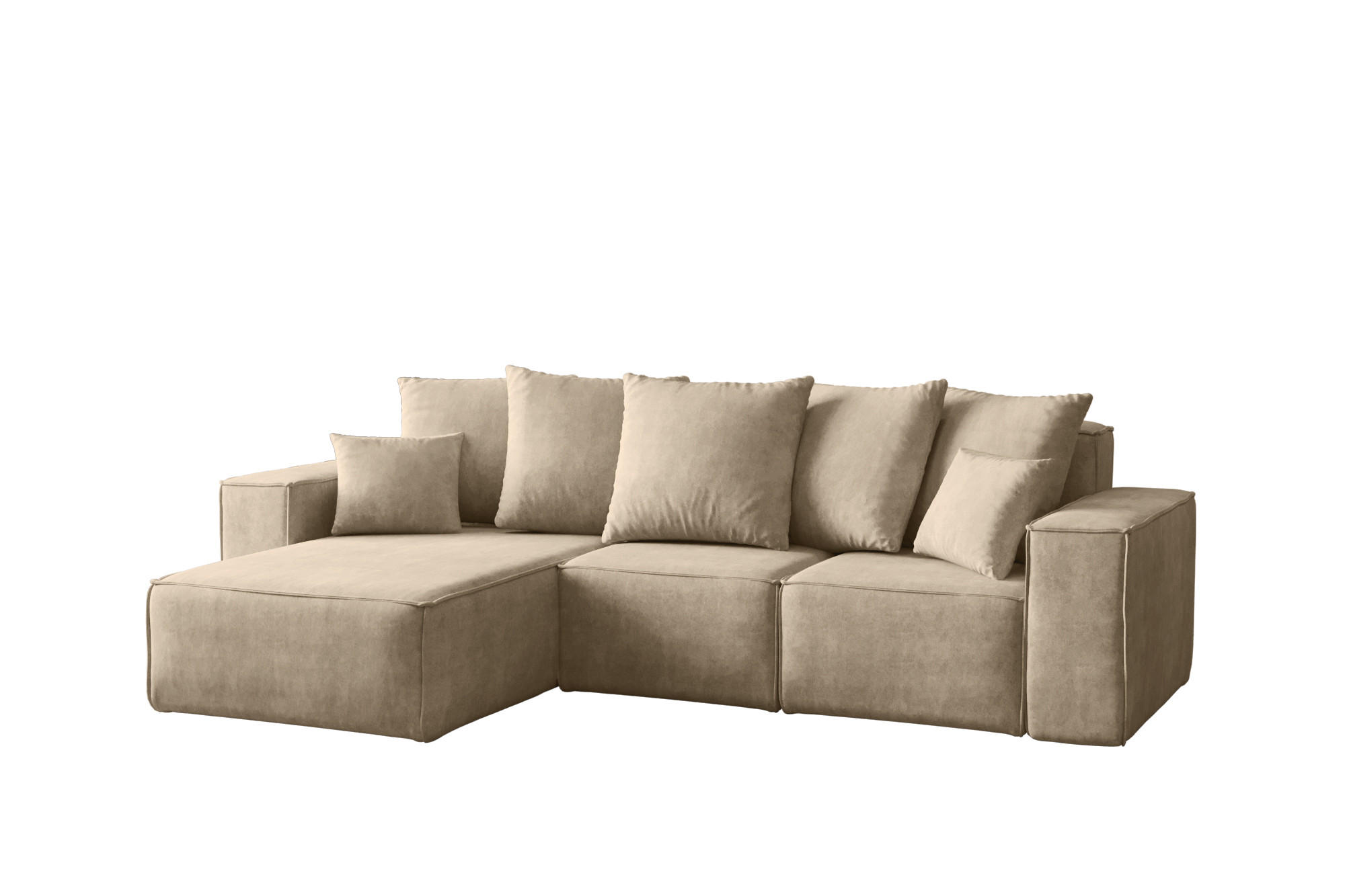 ECKSOFA L-Form Premium Kollektion ELLA Stoff Velours Noel Hellbeige Links - Ecru, Holz/Textil (168/262cm) - Kaiser Möbel