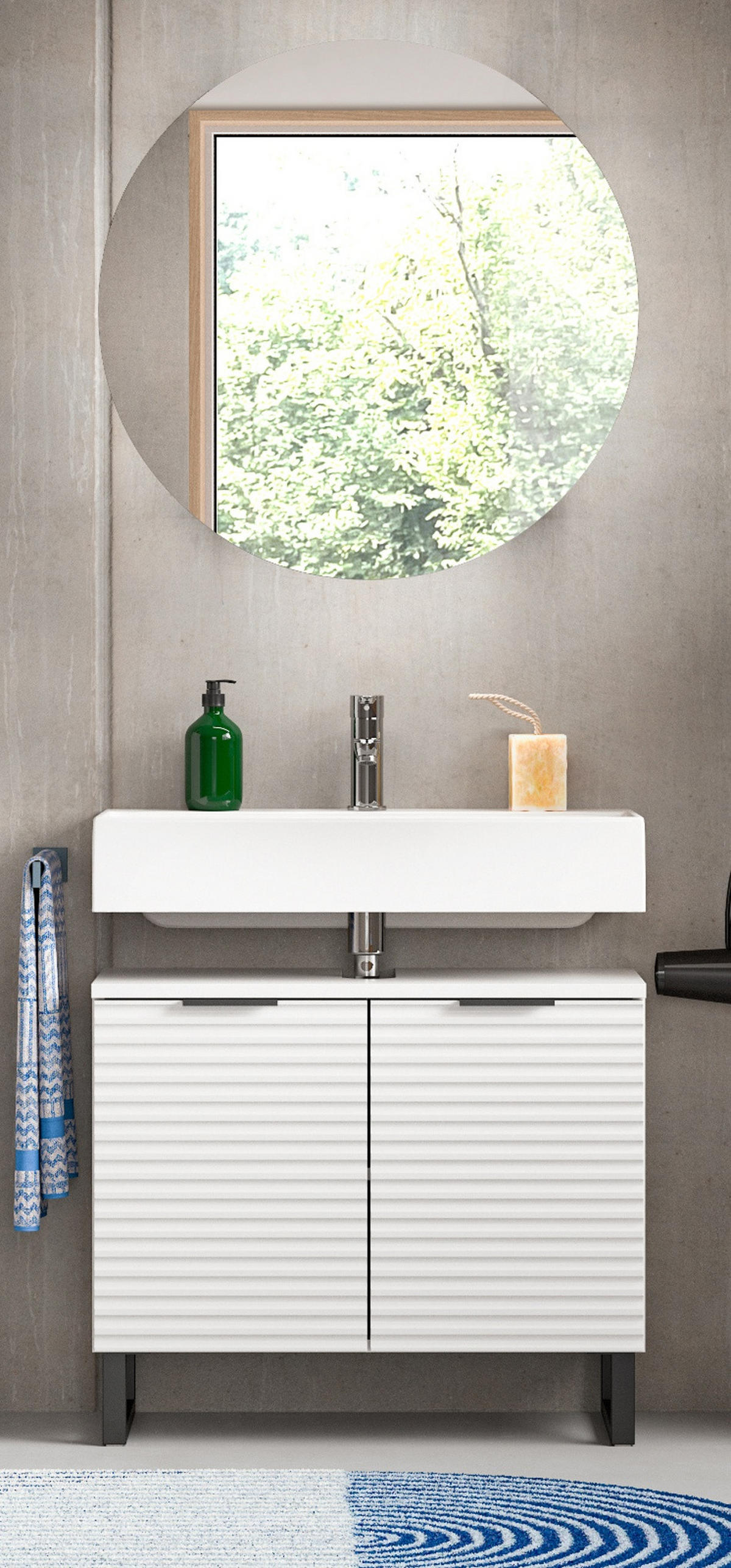 BADMÖBEL-SET 2-teilig weiß 70 cm, Kombination mit Soft-Close - Weiß, Glas/Holzwerkstoff (70/193/34cm) - Inn.Furn