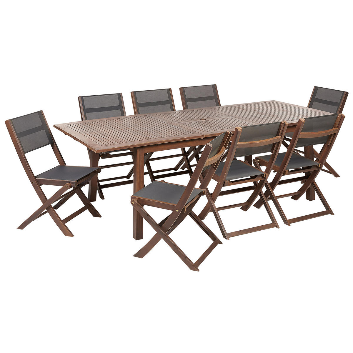 GARTENMÖBEL SET 8-Sitzer Akazienholz dunkelbraun 8-Sizer Textilbespannung grau Cesana - Dunkelbraun/Grau, Holz - Beliani