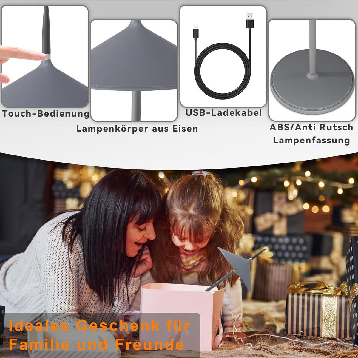 TISCHLEUCHTE Funkelich 15.4/11.5/37.6 cm（2er-set） - Dunkelgrau, Kunststoff/Metall (15.4/11.5/37.6cm) - ZMH