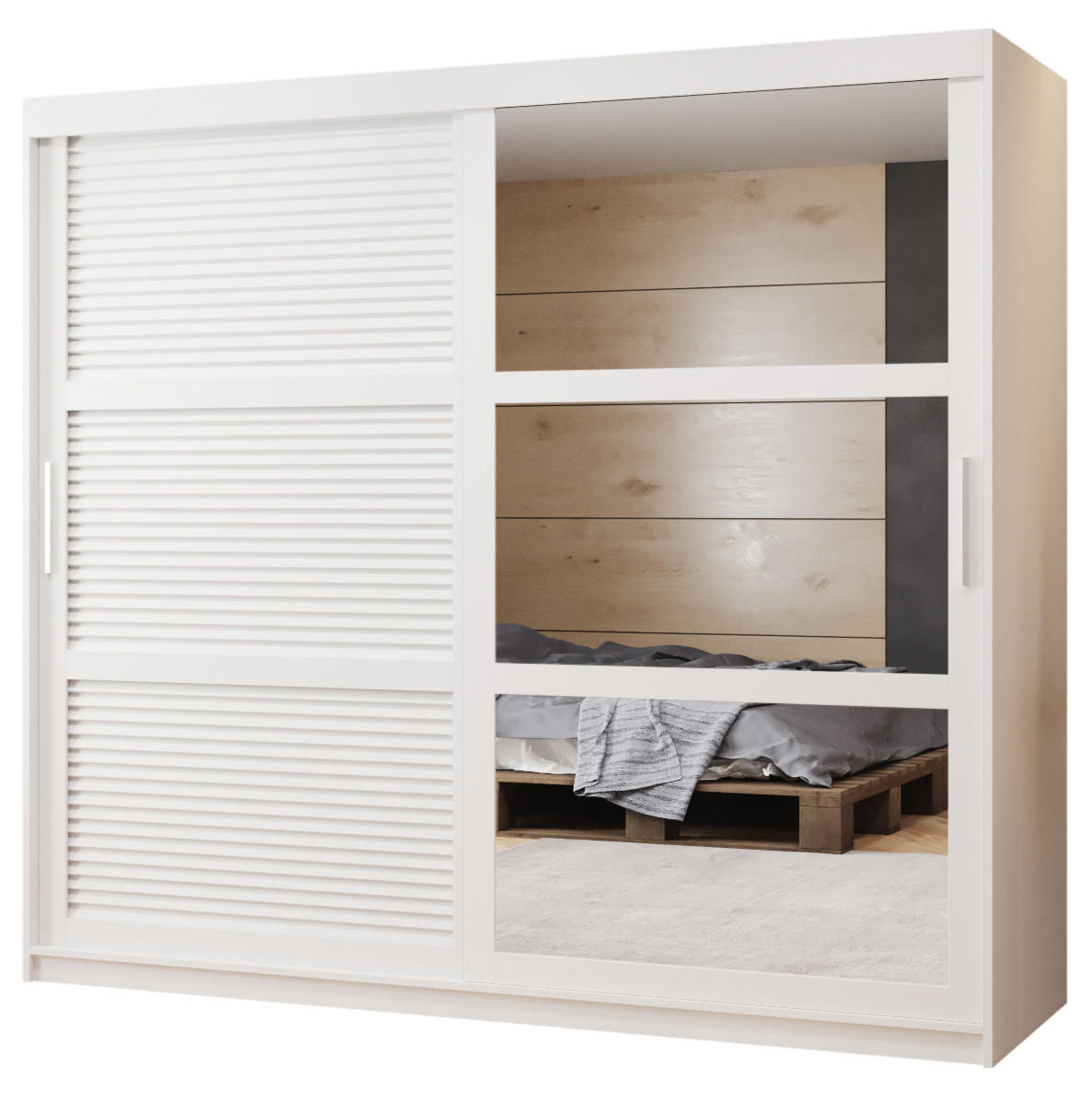 SCHWEBETÜRENSCHRANK 200/200/62 2-türig - Silberfarben/Weiß, Holz/Kunststoff (200/200/62cm) - MÖBEL KRYSPOL