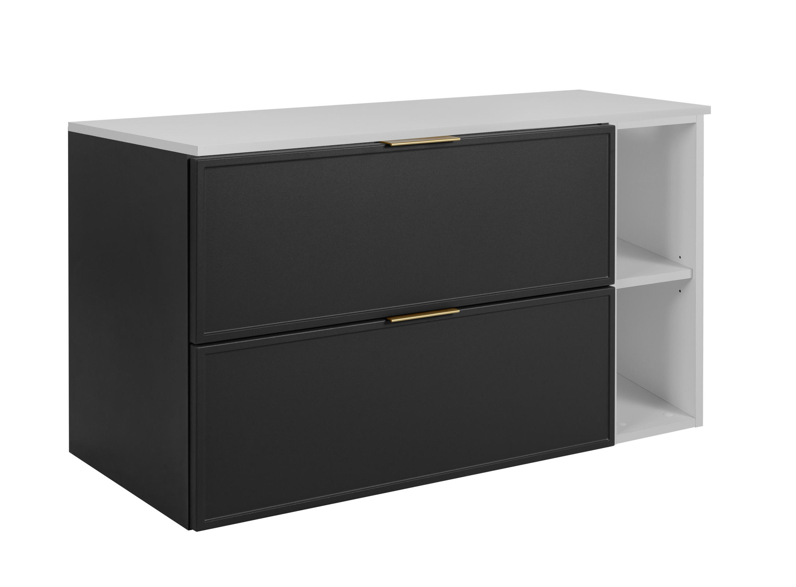 BADEZIMMERSCHRANK, Dunkelgrau / Weiß, Goldene Griffe, 80 (60 + 20) x 46 x 57 cm - Goldfarben/Weiß, Holzwerkstoff/Kunststoff (80/57/46cm) - 3XE LIVING