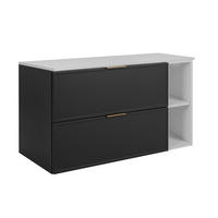 BADEZIMMERSCHRANK, Dunkelgrau / Weiß, Goldene Griffe, 100 (80 + 20) x 46 x 57 cm - Goldfarben/Weiß, Holzwerkstoff/Kunststoff (100/57/46cm) - 3XE LIVING