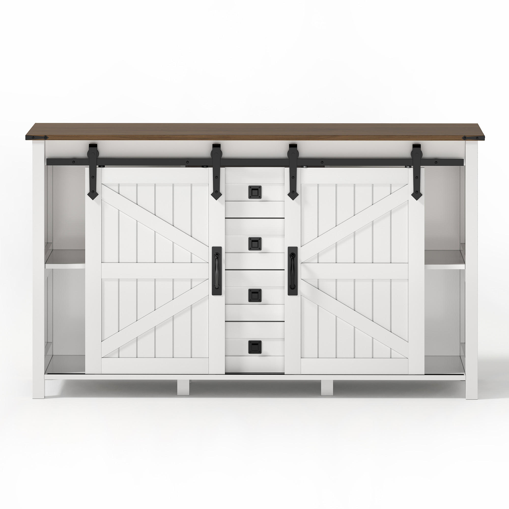 SIDEBOARD 137/40/81.5 cm Weiß mit Schiebetüren und 4 Schubladen - Weiß, Holz (137/81.5/40cm) - Oxeza