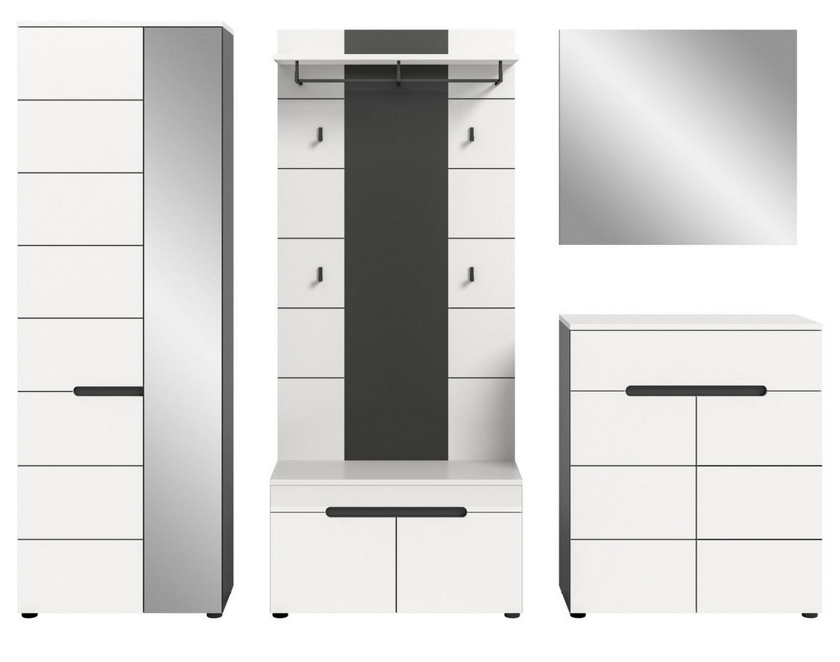 GARDEROBEN-SET 5-teilig in weiß, grau 255 cm, Komplettset mit Soft-Close, Cooper - Schwarz/Weiß, Glas/Holzwerkstoff (255/190/37cm) - Inn.Furn