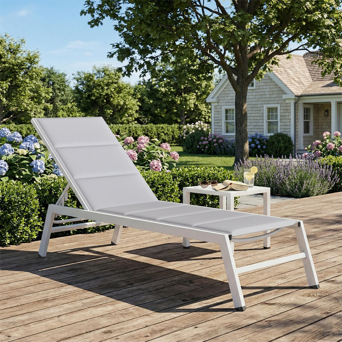 SONNENLIEGE Aluminium Hellgrau - Hellgrau/Weiß, Textil/Metall (64/90/181cm) - Outsunny