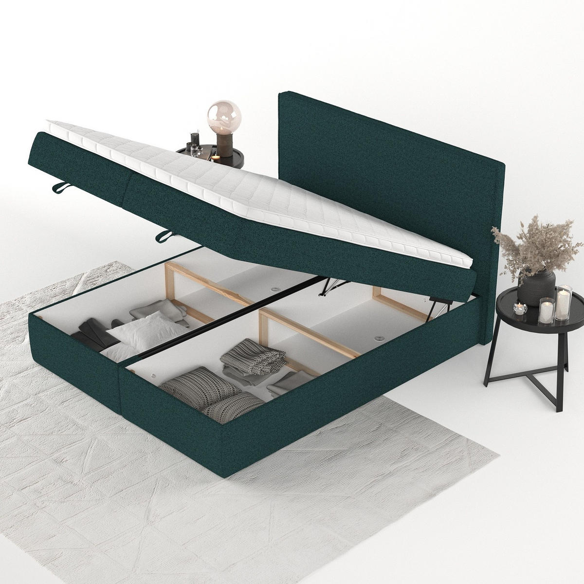 BOXBETT Velma 180/200 cm Grün im Riva Stoff - Schwarz/Grün, Holz/Holzwerkstoff (180/200cm) - AltaBeds