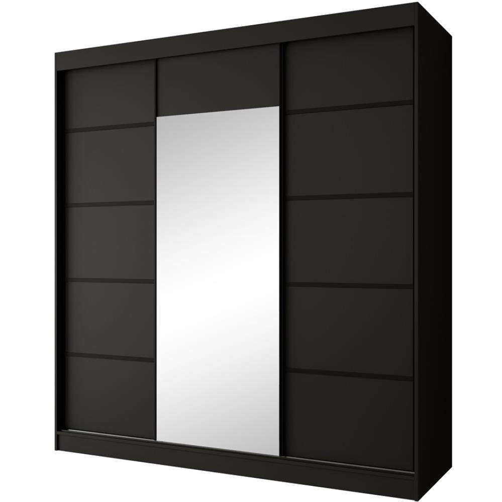 SCHWEBETÜRENSCHRANK Monica 200/215/61 3-türig schwarz mit Spiegel - Schwarz, Holzwerkstoff (200/215/61cm) - Beautysofa