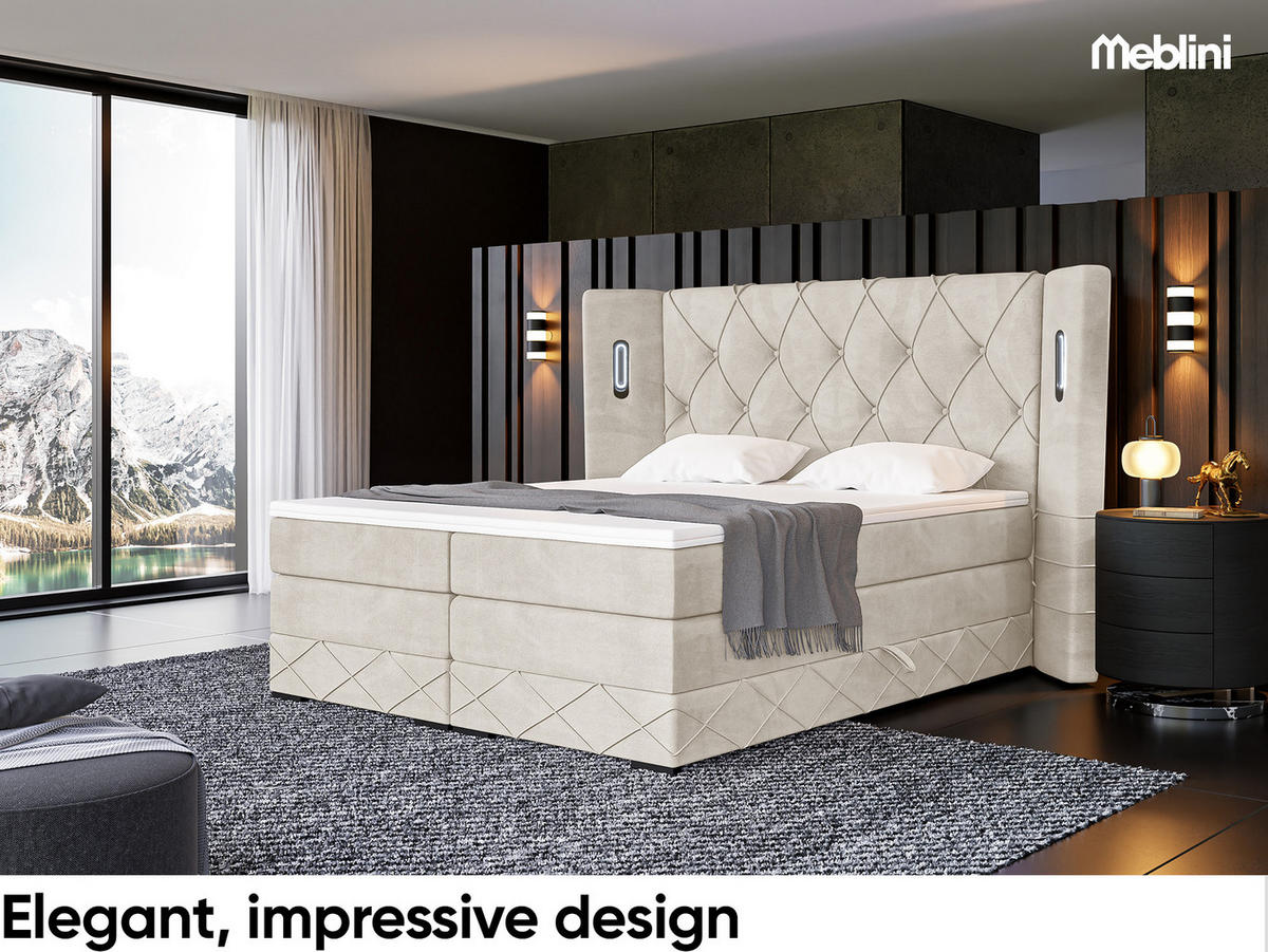 BOXSPRINGBETT Manuel - Creme/Schwarz, Holzwerkstoff/Textil (200/200cm) - Meblini