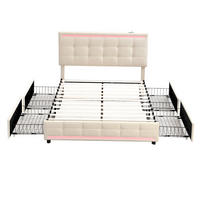POLSTERBETT 140/200 cm Beige LED-Bett mit 4 Schubladen und USB-Anschluss - Beige, Textil (140/200cm) - OKWISH