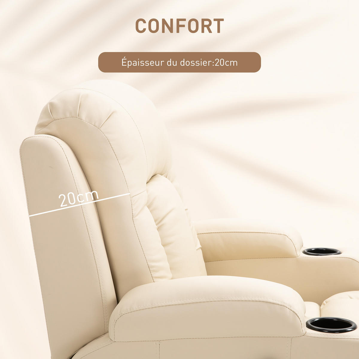 MASSAGESESSEL DE-15404 360° drehbar mit Massage und Heizung - Creme, Leder (94/104/85cm) - ComfortXL