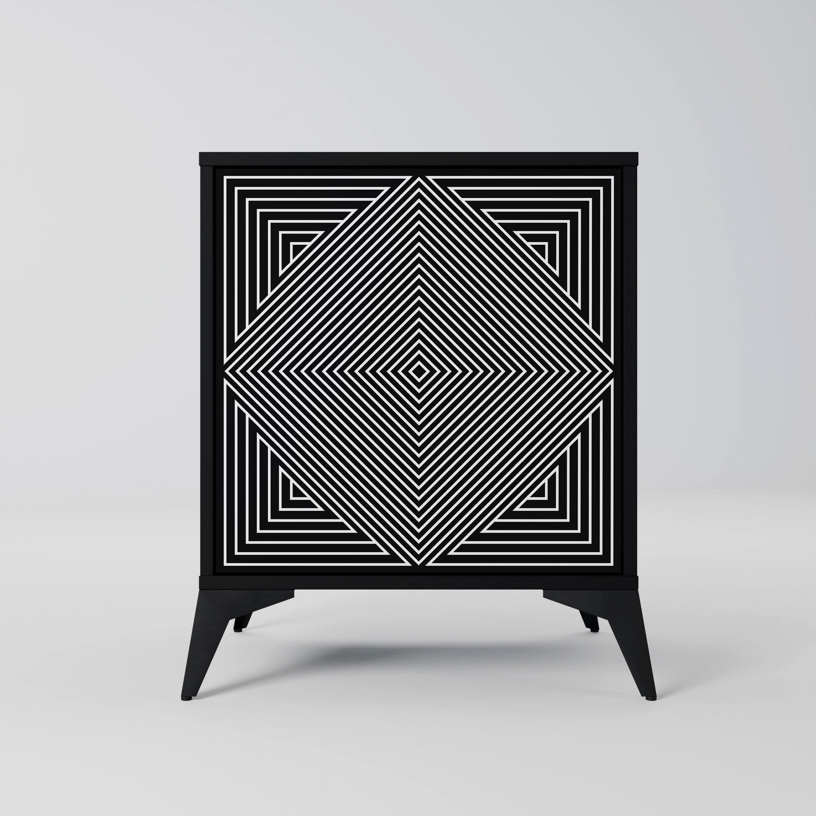 SIDEBOARD POLYGON ILLUSION, Schwarz, 57,5x42x70,5 cm, Schwarze Metall-Sternfüße - Multicolor/Schwarz, Holzwerkstoff/Metall (57.5/70.5/42cm) - SpaceRebels