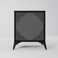 SIDEBOARD POLYGON ILLUSION, Schwarz, 57,5x42x70,5 cm, Schwarze Metall-Sternfüße - Multicolor/Schwarz, Holzwerkstoff/Metall (57.5/70.5/42cm) - SpaceRebels