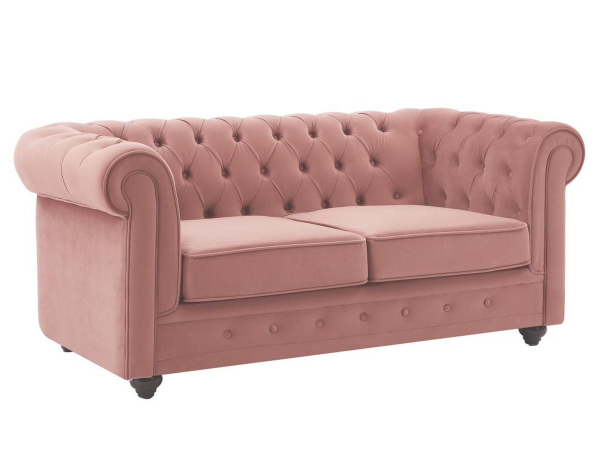SOFA 3-Sitzer & 2-Sitzer - Samt - Pastellrosa - CHESTERFIELD - Pink, Textil (88/72/205cm) - Vente-Unique
