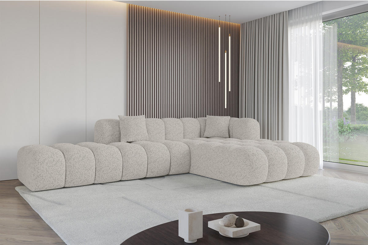 ECKSOFA Ottomane Rechts OLEA-L2 - 289x176x71 cm Hellgrau - Hellgrau/Schwarz, Holzwerkstoff/Kunststoff (289/176cm)
