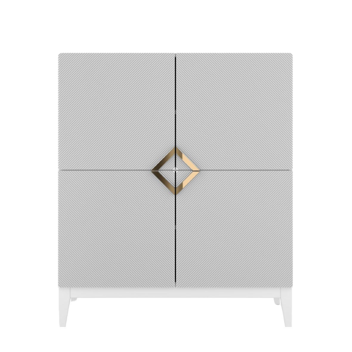 HIGHBOARD Demi High, Weiß-Gold, Mit Gefrästen Fronten, Massive Buche - Goldfarben/Weiß, Holz/Holzwerkstoff (100.5/120.5/42cm) - Visby