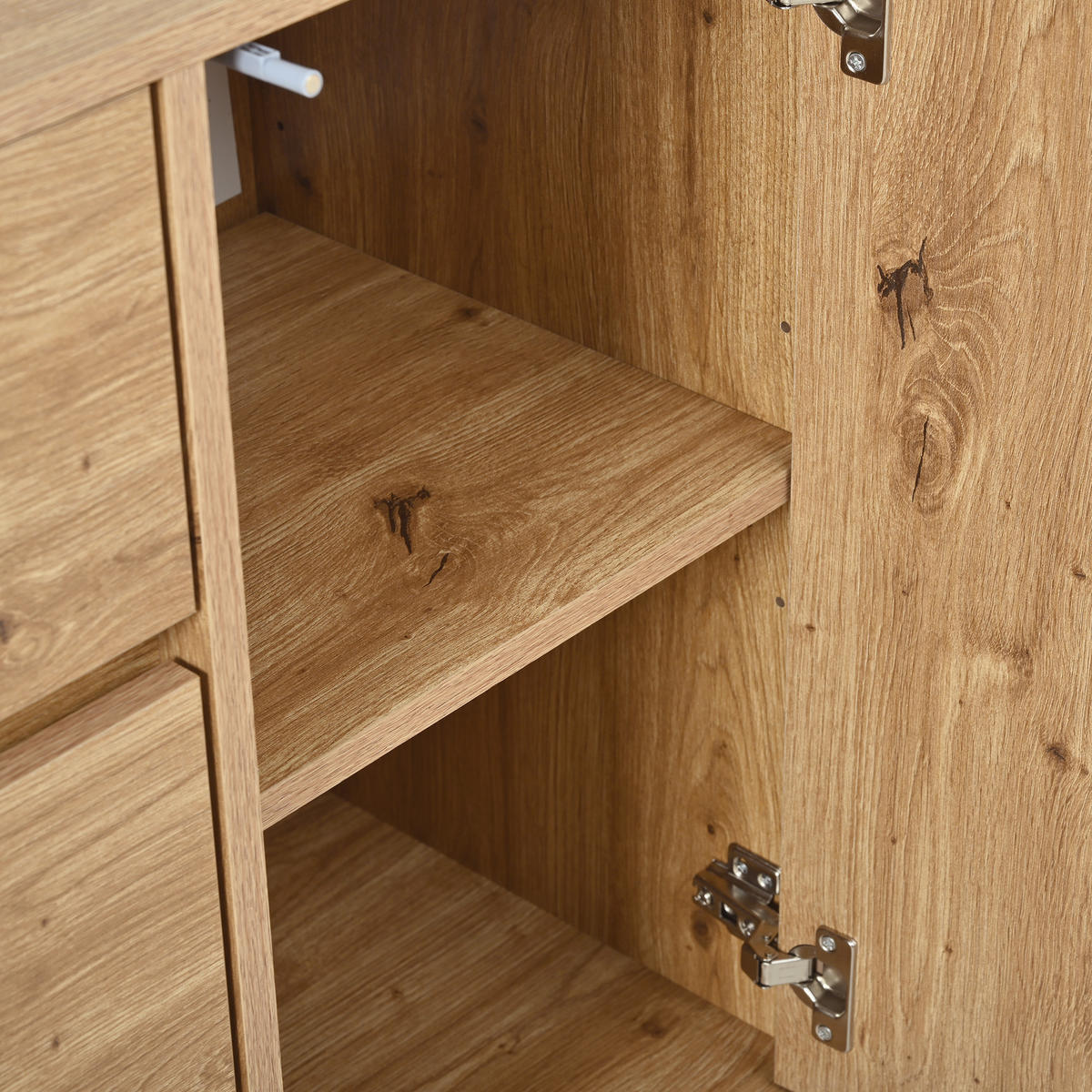 SIDEBOARD in Holzoptik Ovaler Aufbewahrungsschrank mit verstellbare Einlegeböden und Schiebetüren, B140/T38/H77,5(cm) - Schwarz/Naturfarben, Holzwerkstoff/Metall (140/77.5/38cm) - STILVORA