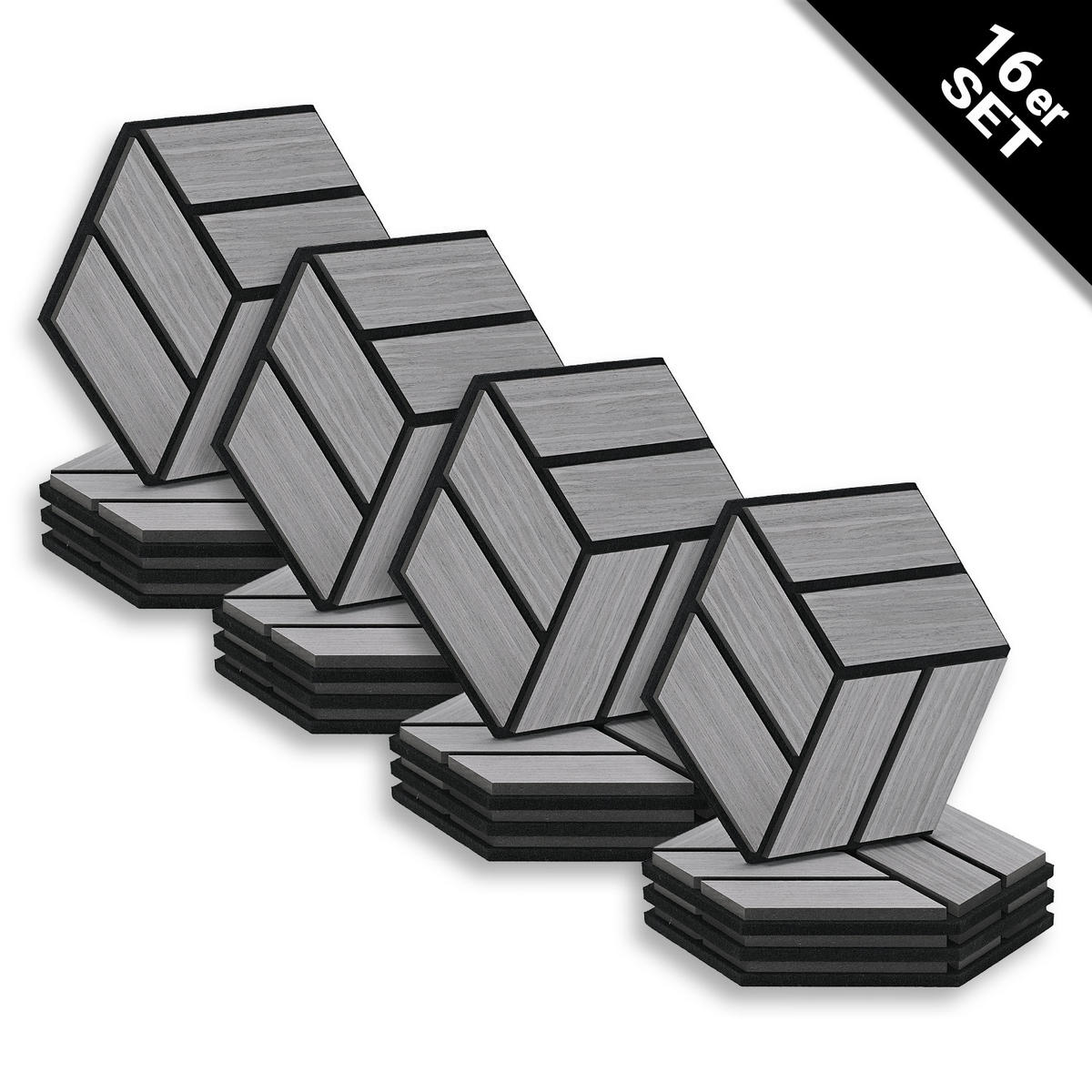 AKUSTIKPANEEL Hexagon Grau 16 Stück - Grau, Holz (30/26/2cm) - Homestyle4u