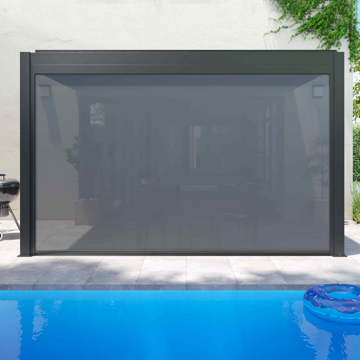 PERGOLA 3x4 m, mit 3 Markisen, Grau - Grau, Metall (281/257/403cm) - Oviala