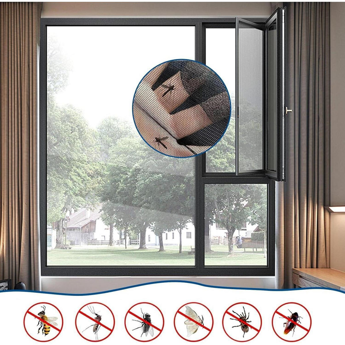 FLIEGENGITTER Fenster 8-teiliges Set 130 x 150 cm Schwarz - Schwarz, Textil (27.5/6/28cm)
