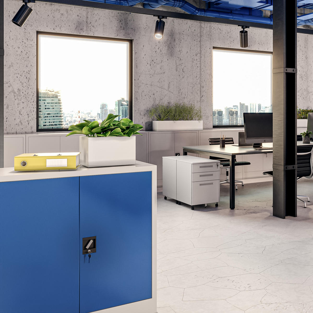 METALLSCHRANK Beata - Blau/Grau, Metall (90/93/40cm) - Jan Nowak