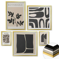 WANDBILDER 5er Set - 50x50 cm & 20x30 cm & 40x60 cm Goldrahmen - Minimalistische Pflanzenposter - Goldfarben, Kunststoff (40/60cm) - ArtPrintCave