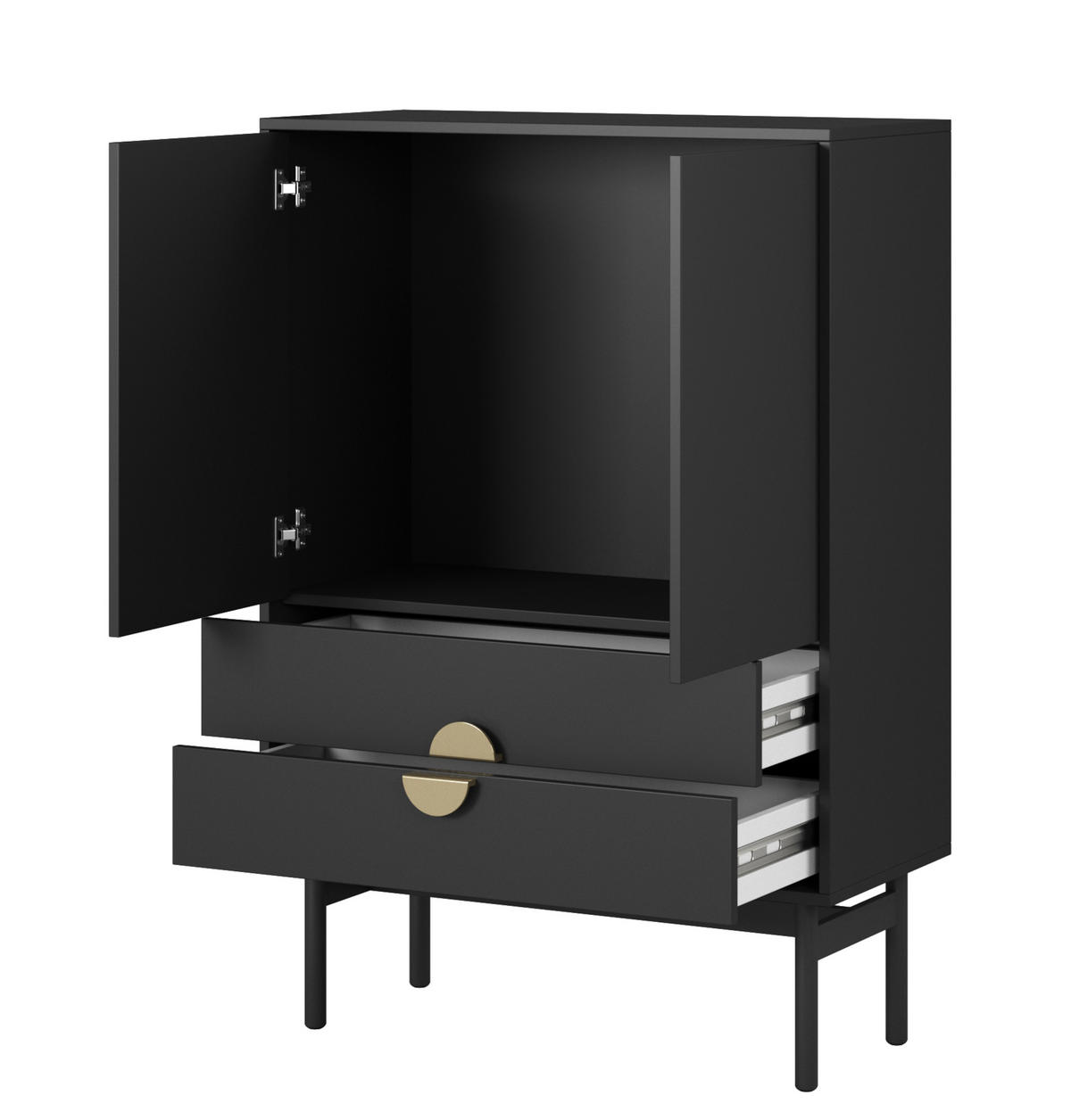HIGHBOARD Stoon Schwarz 85 cm - Goldfarben/Schwarz, Holzwerkstoff/Metall (85.5/124/38cm) - Selsey