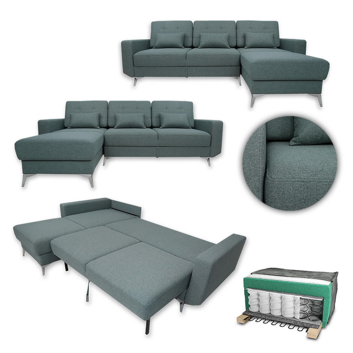 SOFA L FORM York Blau 260 x 96 cm - Dunkelblau, Holz (260/96cm) - VitaliSpa