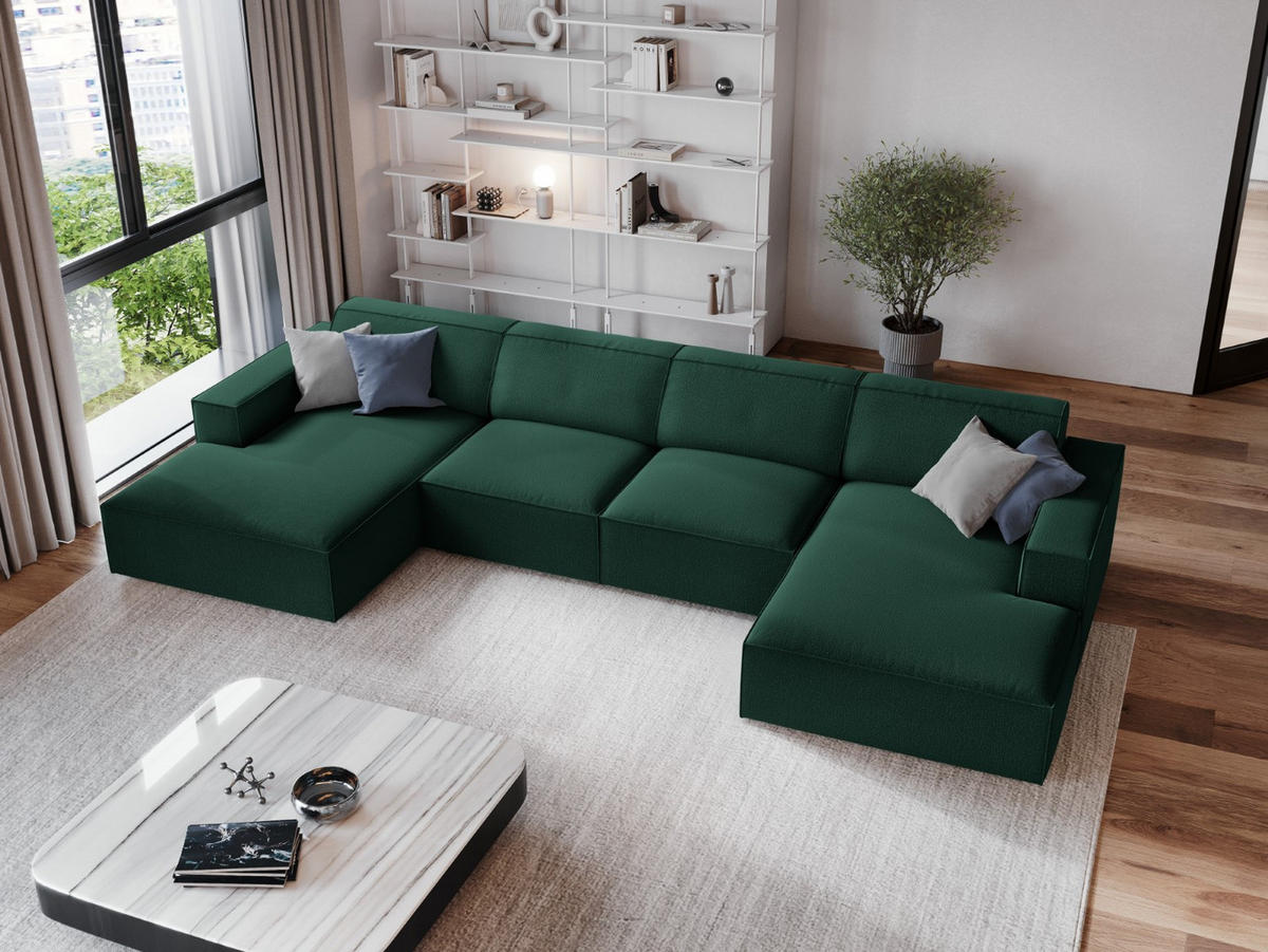 PANORAMASOFA Jodie aus strukturiertem Stoff grün 6 Sitzplätze - Grün, Textil (166/70/364cm) - Micadoni