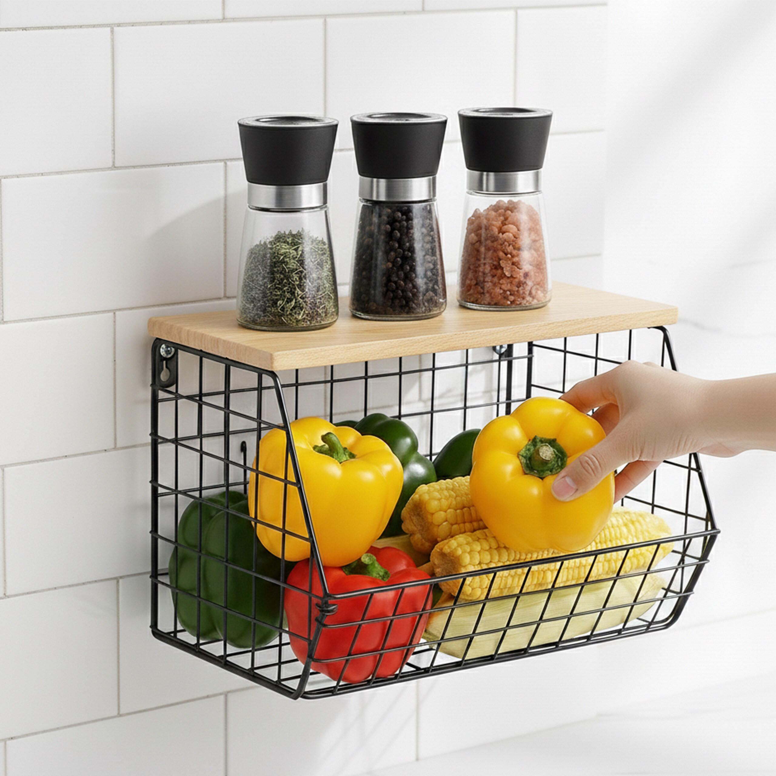 OBSTKORB Wandregal - Schwarz, Holzwerkstoff/Metall (30cm) - Relaxdays