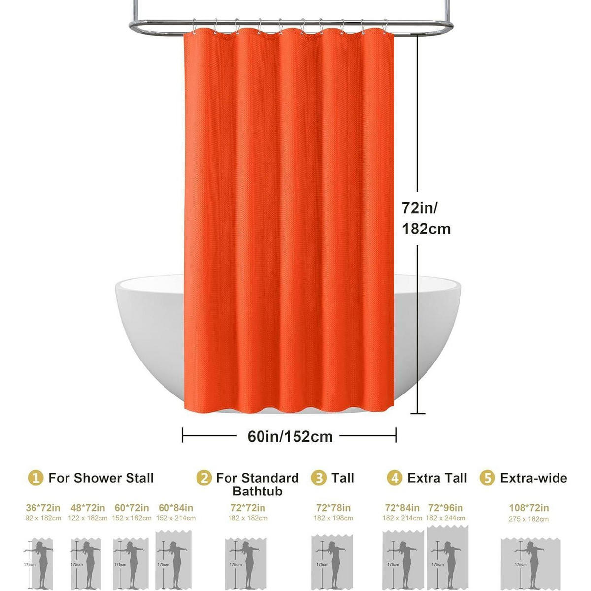 DUSCHVORHANG Waffelstoff 152 x 182 cm Orange - Orange, Textil (152/182cm)